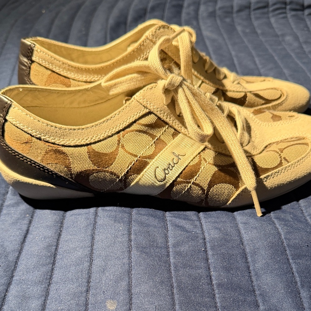 Coach Tan and Cream Patterned Sneakers